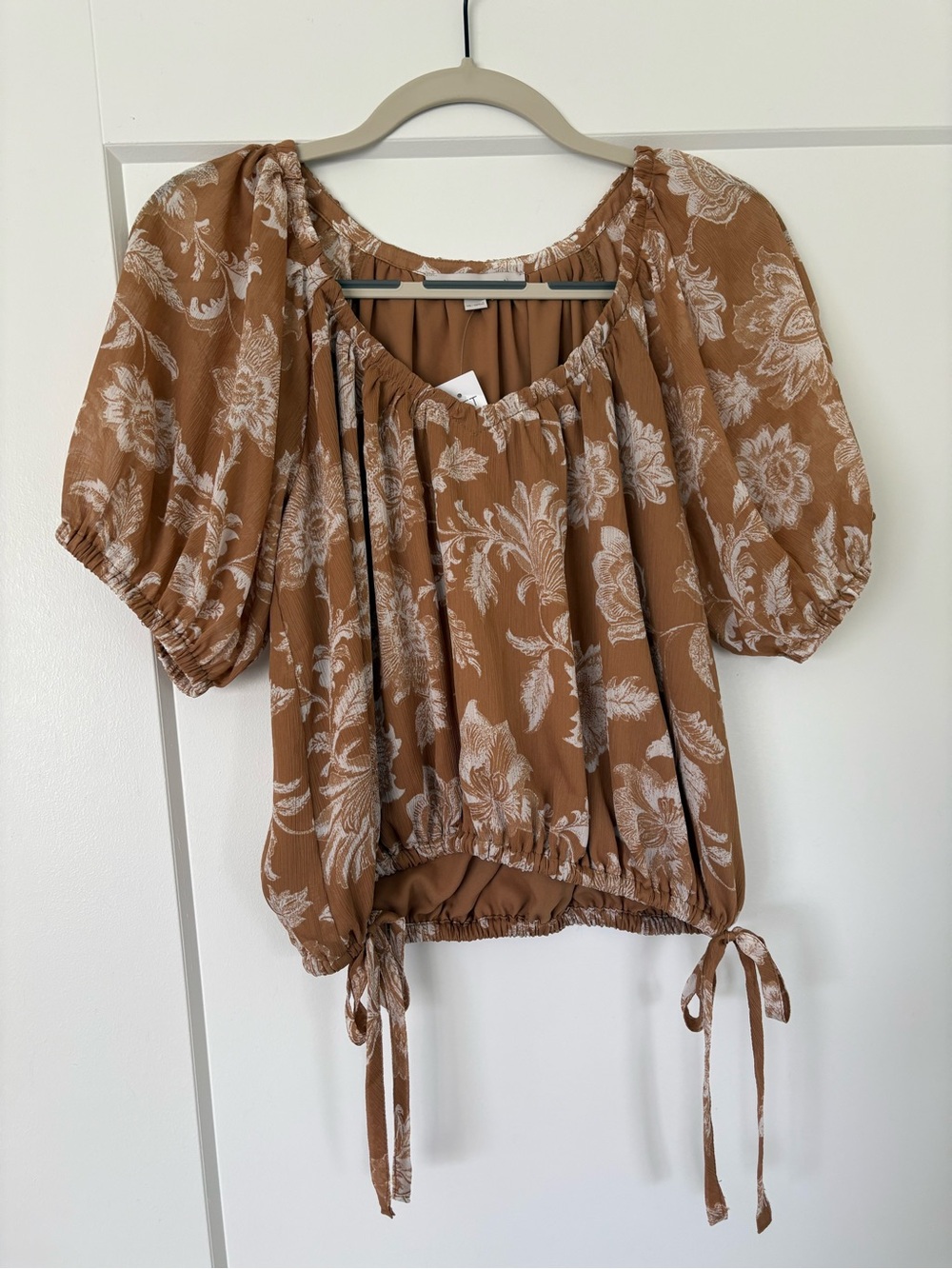 Loft Brown Floral Peasant Top XS
